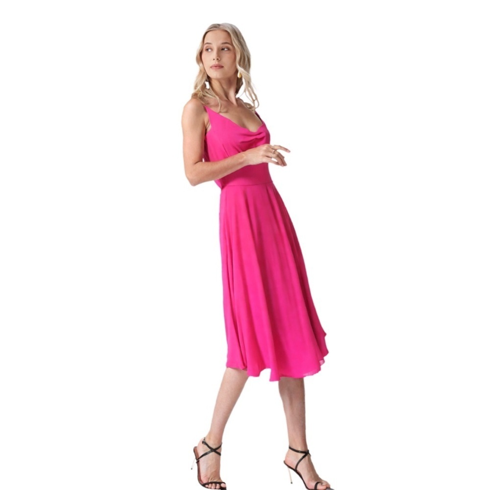 Eva Mendes Women's Hot Pink Midi Sleeveless Dress Flowy Fall Side Zipper NWT